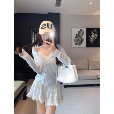 批发雪花甜美套装<b class='q'>条纹</b>长袖开衫女夏季