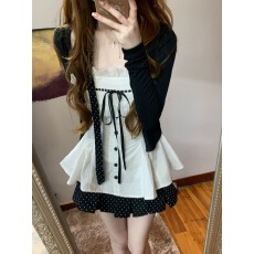 批发已出货 <b class='q'>秋</b>夏季韩系穿搭套装女花边蝴蝶结巨好看吊带小上衣波点短