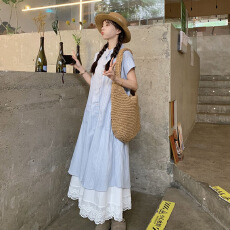 批发已出货 法式长款海边度假风外套女夏新款条纹开衫衬衫短袖上衣