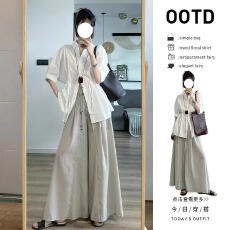 批发已出货 白色短袖衬衫新款女夏季雪纺法式<b class='q'>中长款</b>上衣设计感