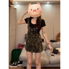 批发已出货 2026新款豹纹辣妹<b class='q'>牛仔</b>背带<b class='q'>短裤</b>女夏季绝美减龄宽松小个子