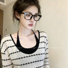 批发韩系慵懒风撞色条纹长袖T恤女宽松防晒罩衫春夏季