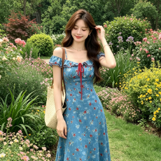 纯欲性感碎花短袖连衣裙女夏季新款修身显瘦高级感包臀鱼尾长裙子