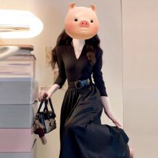 批发气质黑色长袖<b class='q'>连衣裙</b>子女装2025新款早秋季穿搭v领长裙 上新款