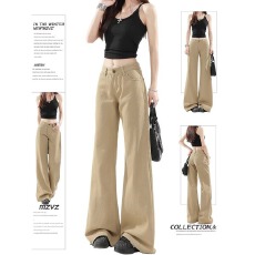 批发美式卡其色微喇牛仔裤女2025春<b class='q'>夏</b>新款高腰显瘦辣妹加绒不贴腿长裤