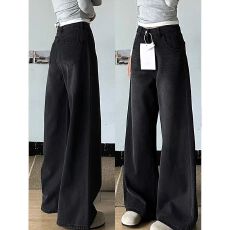 批发遮胯高腰直筒牛仔裤女2026新款秋<b class='q'>冬</b>加绒黑灰色垂感小个子窄7330