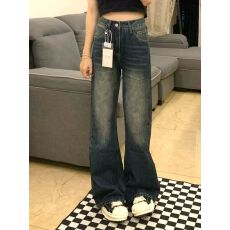 复古微喇牛仔裤女春秋新款美式弹力宽松遮肉显瘦百搭低腰喇叭裤子