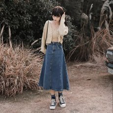 批发牛仔<b class='q'>裙</b>设计感小众女中长高腰遮胯大摆<b class='q'>伞</b><b class='q'>裙</b>春季新款显瘦A字半身<b class='q'>裙</b>