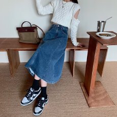 批发牛仔<b class='q'>裙</b>设计感小众女中长高腰遮胯大摆<b class='q'>伞</b><b class='q'>裙</b>春季新款显瘦A字半身<b class='q'>裙</b>