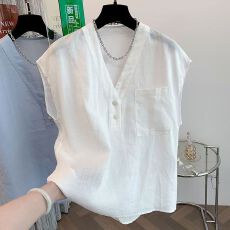 批发白色通勤气质小飞袖短袖衬衫2026夏季<b class='q'>时尚</b>高级感百搭t恤女士衣服