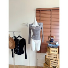 批发FuunJ 攻心黑马 设计感收腰荡领打底衫套装女挂脖蕾丝吊带<b class='q'>两件套</b>