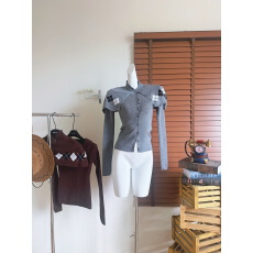 批发LaluneDuCiel 格纹设计<b class='q'>长袖</b>开衫披肩针织衫女套装毛衣<b class='q'>外套</b>秋上衣