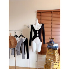 批发Tongiiuu 洛可Betty 假两件<b class='q'>蕾丝</b>针织衫女修身长袖T恤内搭打底上衣