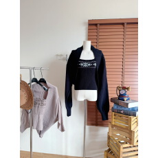 批发PynkiSwear摩卡色/黑色短款坎肩<b class='q'>罩衫</b>/修身吊带费尔岛毛衣两件套秋