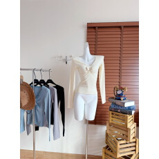 FuunJ 甜妮底色收腰显瘦V领抽褶双层蝴蝶结打底T恤女内搭针织上衣