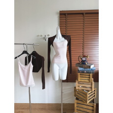 批发INNERFLOW｜甜系慵懒 天丝羊毛舒适感高弹外搭背心长<b class='q'>裤</b>粉棕套<b class='q'>装</b>