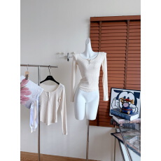 批发白水女 BM碎花 100%棉大圆领碎花打底衫女冬季法式氛围感纯欲上衣