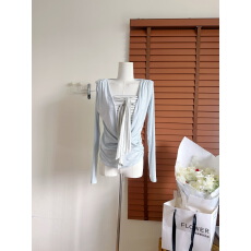 批发Soote Season 原创韩系天丝条纹荡领抹胸两件套莱赛尔罩衫上衣