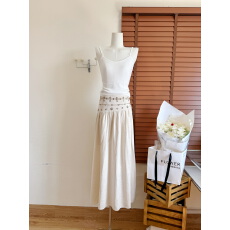 批发rovente波嬉度假米白色A字半身裙女春季薄款裙子假日<b class='q'>复古</b>低腰长裙