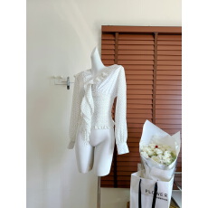 批发誉芝yuzhi 气质优雅<b class='q'>波点</b><b class='q'>雪纺</b><b class='q'>衫</b>春夏新款飘带V领收腰显瘦长袖上衣