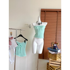 批发titi小姐姐薄荷曼波抹胸女春纯欲薄荷绿收腰显瘦辣妹针织上衣