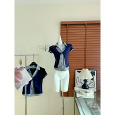 批发【3月23日新品】Soote Season 原创莱赛尔学院风撞色拼接格纹<b class='q'>衬衫</b>