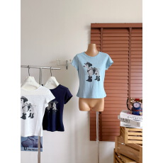 批发Skk Store Friends 牛仔斑点狗T 冰透夏日汉麻棉 复古印花<b class='q'>短袖</b>T恤