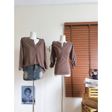 批发凉皮itspipi 暮灰茶色慵懒感翻领上衣女宽松<b class='q'>显瘦</b>长袖咖色休闲<b class='q'>衬衣</b>
