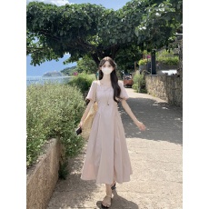 批发大码实拍~法式气质方领收腰显瘦胖MM长裙高级感时尚连衣裙