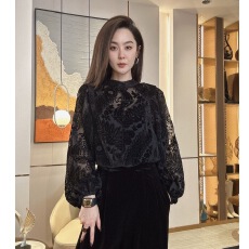 批发灯笼袖蕾丝衫气质宫廷复古<b class='q'>镂空</b>透视两穿衬衫女春季长袖蕾丝打底衫