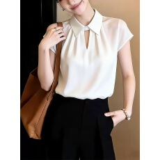 批发轻熟优雅风白色短袖衬衫女<b class='q'>夏</b>季2026年新款气质通勤显瘦高级感上衣