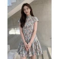 批发夏新款艺术花卉塔娜草坪棉立领印花女<b class='q'>连衣裙</b>