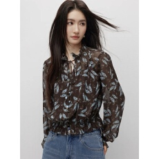 批发腰果花雪纺衫女2026春季新款法式复古提花系带宽松上衣