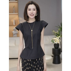 批发春夏新款气质显瘦短袖<b class='q'>T</b><b class='q'>恤</b>时尚设计款圆领上衣