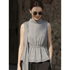 批发百搭小众独特气质双层飘带<b class='q'>立领</b>收腰飘逸感无袖上衣