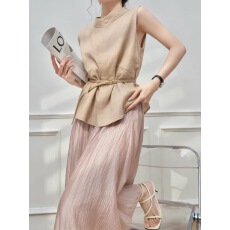 批发松弛随性风简约时尚百搭无袖<b class='q'>立领</b>衬衫