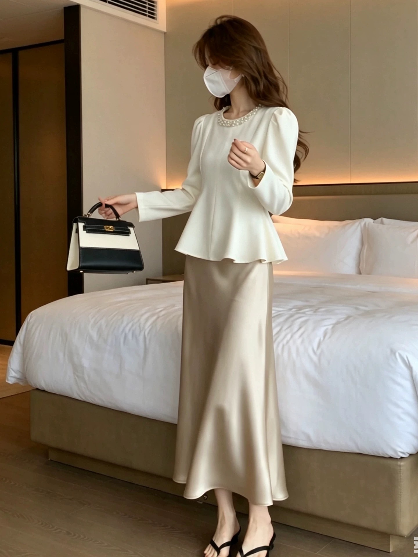 BY31001# 钉珠长袖中式小衫女夏秋新款小众设计感鱼尾裙两件套收腰上衣 服裝批發女裝批發服飾貨源