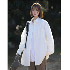 批发秋季盐系长袖白色衬衫女内搭外穿宽松<b class='q'>百搭</b>美式打底衬衣上衣女洋气