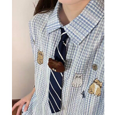 批发日系复古卡通刺绣短袖<b class='q'>衬衫</b>女2025夏休闲百搭高级感ins风<b class='q'>情侣</b><b class='q'>短</b>衬