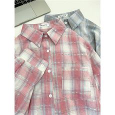 批发2026甜美风格子衬衫女ins开春防晒衬衣宽松休闲遮肉<b class='q'>长袖</b>上衣