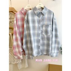 批发2026甜美风格子衬衫女ins开春防晒衬衣宽松休闲遮肉<b class='q'>长袖</b>上衣