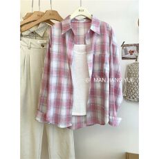 批发2026甜美风格子衬衫女ins开春防晒衬衣宽松休闲遮肉<b class='q'>长袖</b>上衣