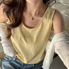 批发背心女夏外穿慵懒风2026薄款打底吊带内搭遮副乳宽松黄色<b class='q'>无袖</b>上衣
