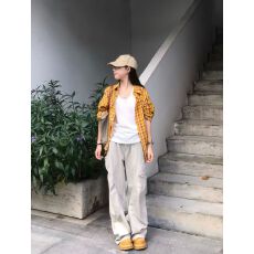 批发多巴胺复古chic黄色格子衬衫女内搭叠穿宽松慵懒风<b class='q'>中长款</b>衬衣外穿