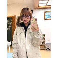 批发新款宽松工装外套女春秋款复古拉链时尚外套cleanfit哈灵顿夹克潮