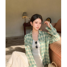 批发复古绿色<b class='q'>格子衬衫</b>女2026年春秋季新款百搭宽松原宿学院风长袖上衣