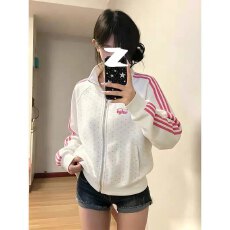 批发美式复古星星波点立领开衫卫衣外套女秋季新款宽松运动休闲棒球服