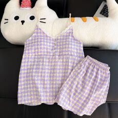 吊带短裤带胸垫睡衣女夏季新款云朵棉高级感甜美小碎花家居服套装