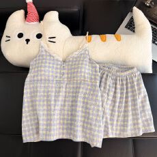 吊带短裤带胸垫睡衣女夏季新款云朵棉高级感甜美小碎花家居服套装