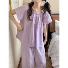 批发睡衣夏天女圆领短袖长裤学生ins短袖甜美公主休闲宽松<b class='q'>家居服</b>套装